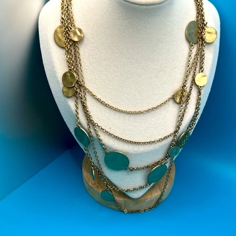 Vintage Statement necklace multi layered chain necklace ,  multiple round discs - Picture 2 of 6